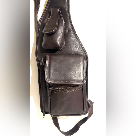 Vintage Dark  unsiex Brown Leather Sling shoulder Bag - Picture 3 of 8
